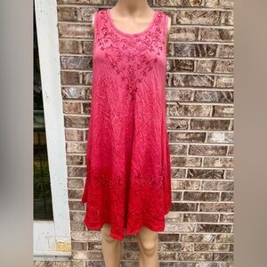 Vintage Y2K Pink & Red Ombré Fairycore Embroidered Beaded Shift Dress